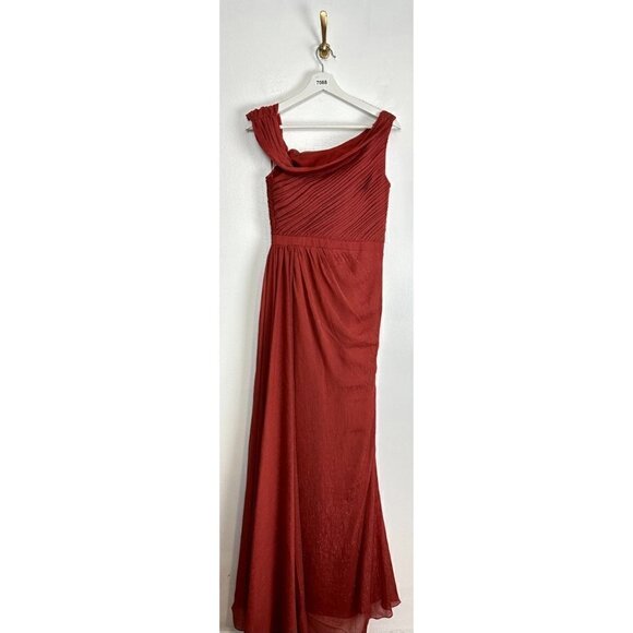 MAC DUGGAL Draped One Shoulder Chiffon Gown in Crimson Red Size US 4 - Picture 5 of 10
